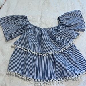 Blue and White Striped Off the Shoulder Top